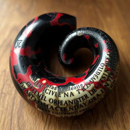 A unique relic carved from a single piece of black marbled bone with crimson veins