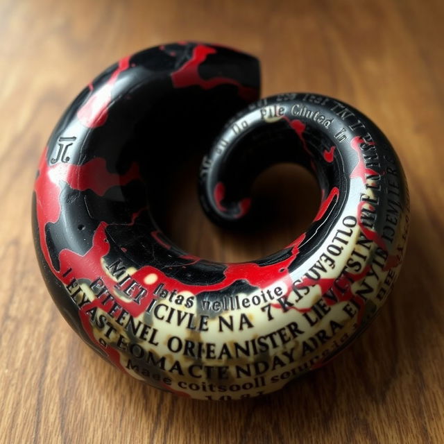 A unique relic carved from a single piece of black marbled bone with crimson veins
