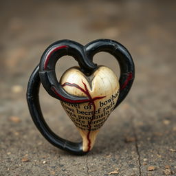 A relic carved from a single piece of black veined bone featuring crimson streaks, shaped in a spiral like a serpent devouring itself