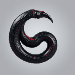 A relic carved from a single piece of black veined bone featuring crimson streaks, shaped in a spiral like a serpent devouring itself