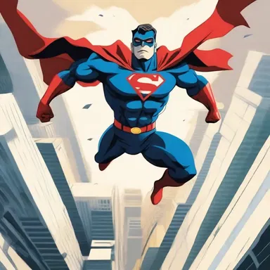 The artist drew a superhero flying through the air with a backdrop of quadric surfaces.