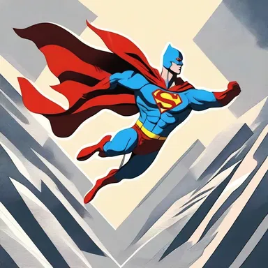 The artist drew a superhero flying through the air with a backdrop of quadric surfaces.