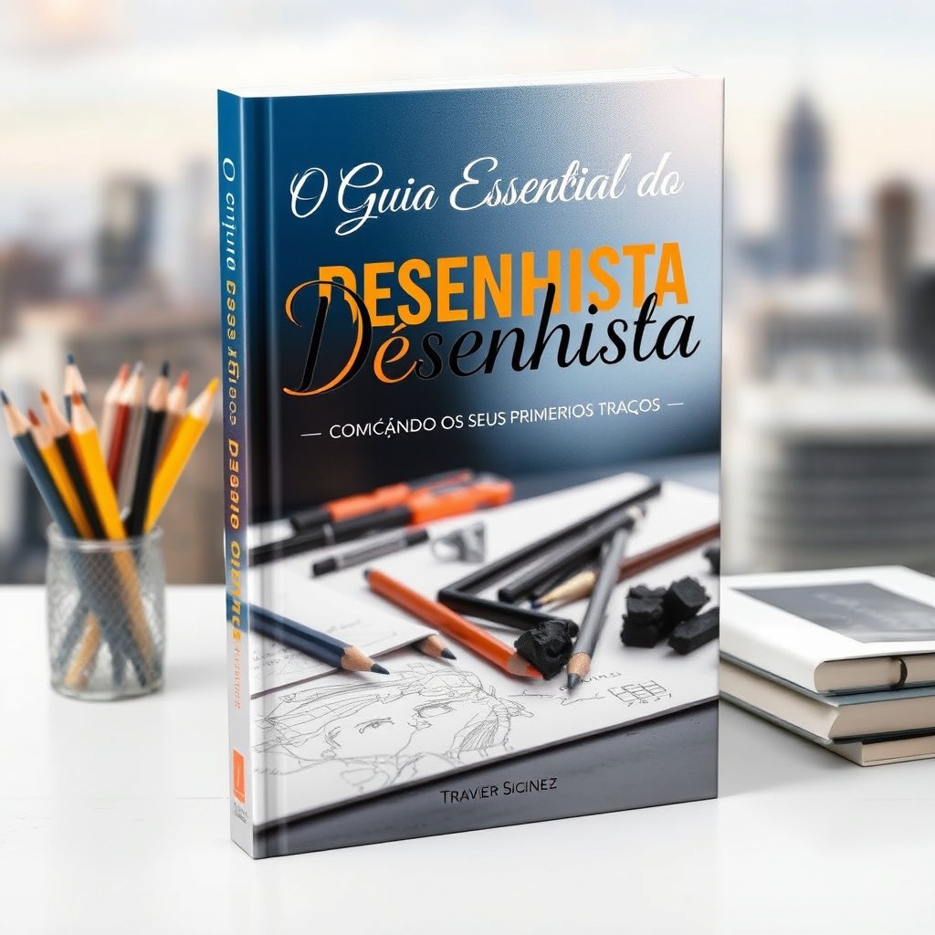 A captivating book cover design for 'O Guia Essencial do Desenhista: Começando os Seus Primeiros Traços'