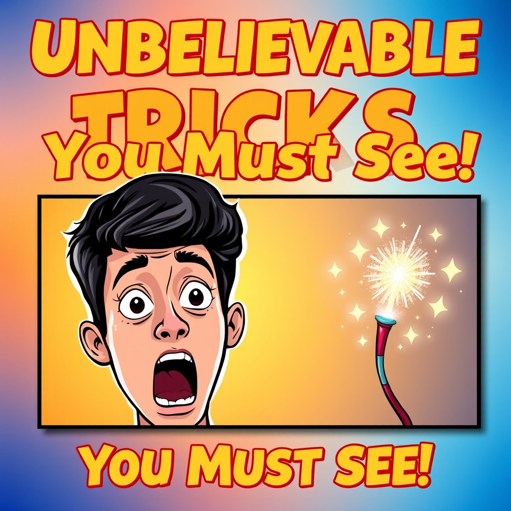 A vibrant and eye-catching YouTube thumbnail design that features bold, exciting text saying 'Unbelievable Tricks You Must See!' in an engaging font