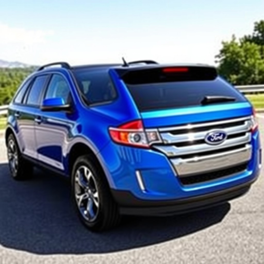 A 2013 Ford Edge in a vibrant blue color with a sleek black roof