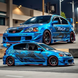 A customized 2001 Honda Civic with a unique modified body kit, showcasing aggressive styling features such as a wider stance, custom front bumper, and side skirts