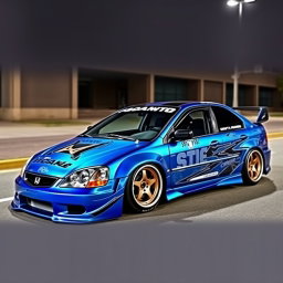 A customized 2001 Honda Civic with a unique modified body kit, showcasing aggressive styling features such as a wider stance, custom front bumper, and side skirts