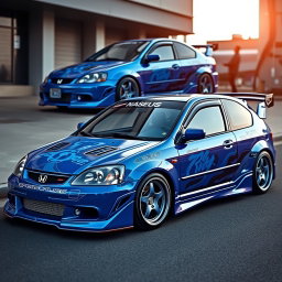 A customized 2001 Honda Civic with a unique modified body kit, showcasing aggressive styling features such as a wider stance, custom front bumper, and side skirts