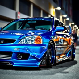 A customized 2001 Honda Civic with a unique modified body kit, showcasing aggressive styling features such as a wider stance, custom front bumper, and side skirts