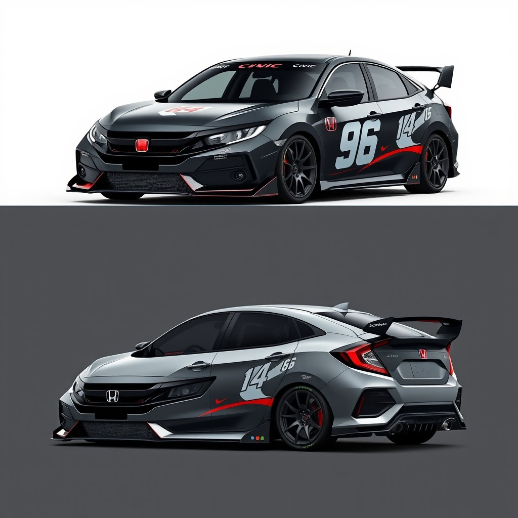 A unique racing design for a Honda Civic, incorporating elements for economical modifications
