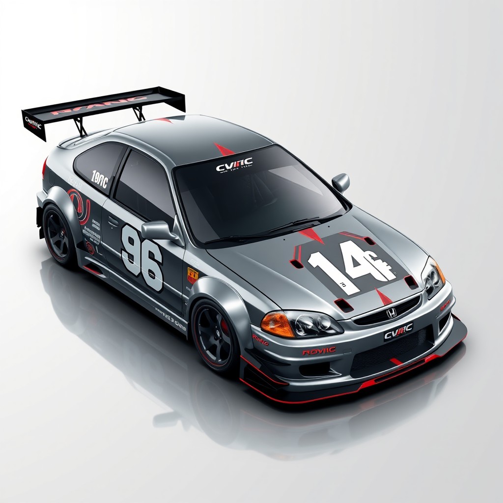 A custom racing design for a 1998 Honda Civic, featuring an innovative and elegant style reminiscent of Formula 1 cars