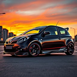 A modified 2012 Renault Sandero GT Line in sleek black color, transformed into an American sports car style