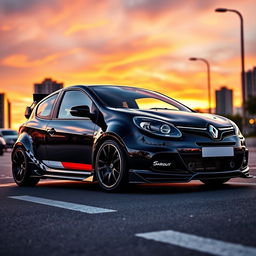 A modified 2012 Renault Sandero GT Line in sleek black color, transformed into an American sports car style