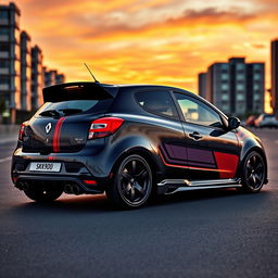 A modified 2012 Renault Sandero GT Line in sleek black color, transformed into an American sports car style