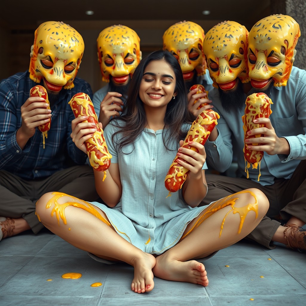 A beautiful young Pakistani woman, 18 years old, sitting criss-cross with a joyful smile and her eyes gently closed