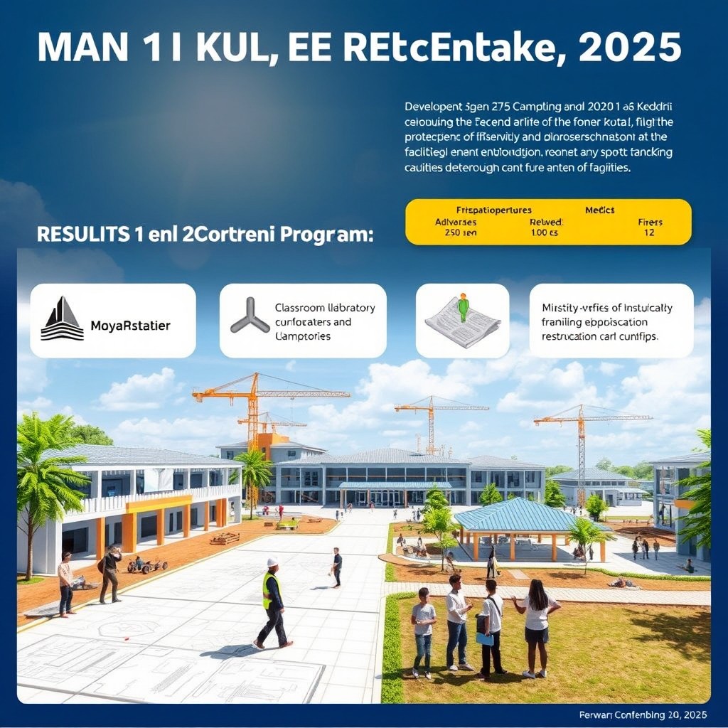 A detailed and informative image depicting the development program for infrastructure facilities at MAN 1 Kota Kediri for the second quarter of 2025