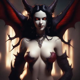 A high-quality digital art image showcasing a seductive and enchanting succubus