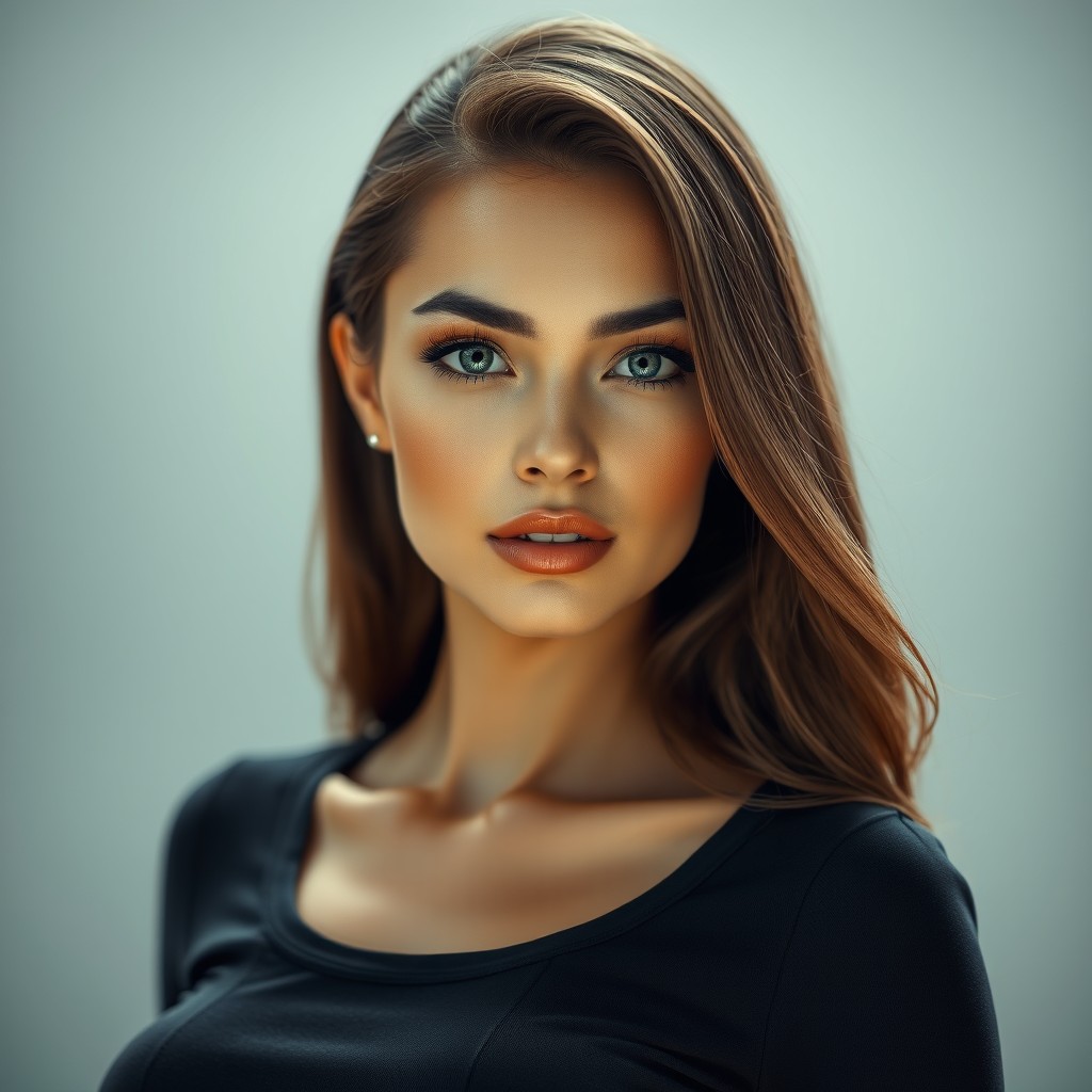A hyper-realistic image of a stunningly beautiful and attractive woman, showcasing intricate details in her features, including smooth skin, expressive eyes, and perfectly styled hair