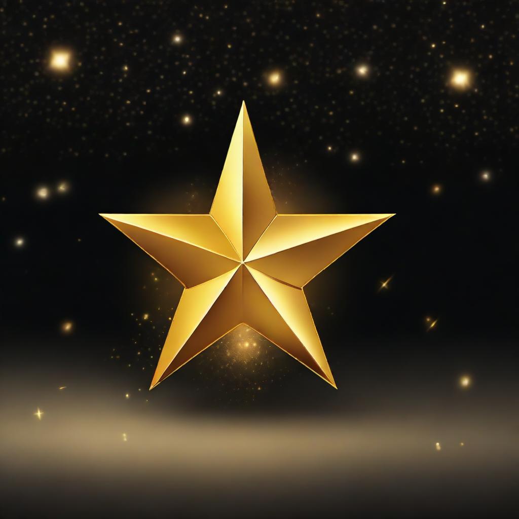 Generate a shining, six-pointed star with golden hues and a sparkling effect against a black night sky background.