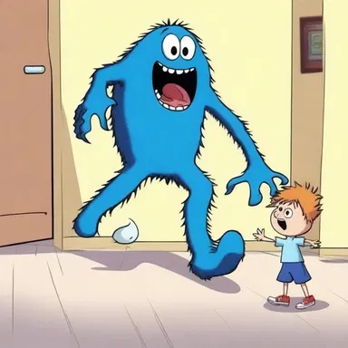 The cartoon character's knees wobbled in fear as he encountered the scary monster.