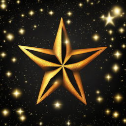 Generate a shining, six-pointed star with golden hues and a sparkling effect against a black night sky background.