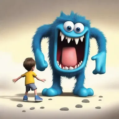 The cartoon character's knees wobbled in fear as he encountered the scary monster.