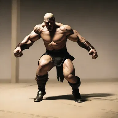 As the character prepared to fight, his legs began to wobble in fear.