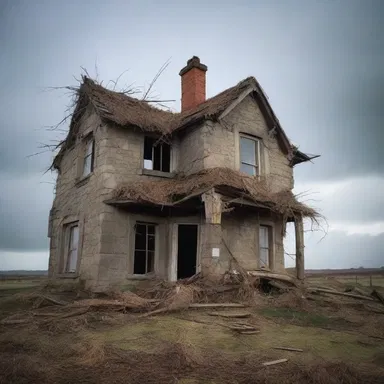 The old house wobbled in the strong wind, threatening to collapse at any moment.
