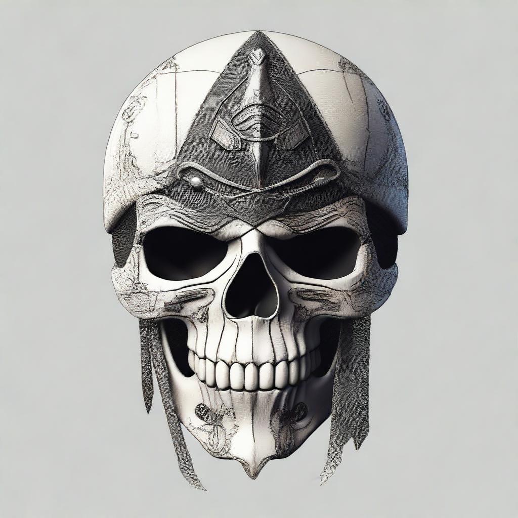 A detailed image of a skull styled in the fashion of Assassin's Creed.