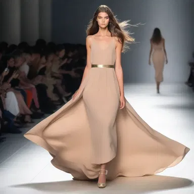 The model confidently strutted down the runway, causing her long dress to wobble with each step.