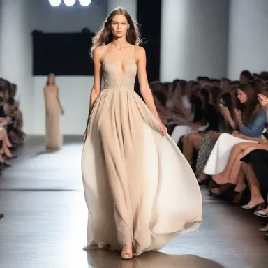 The model confidently strutted down the runway, causing her long dress to wobble with each step.