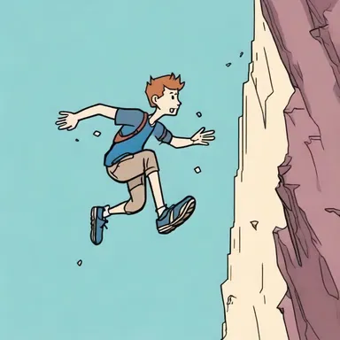 The animated character's legs wobbled as he ran off the edge of the cliff, floating momentarily before realizing he was no longer on solid ground.