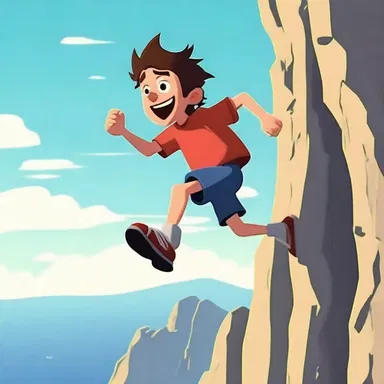 The animated character's legs wobbled as he ran off the edge of the cliff, floating momentarily before realizing he was no longer on solid ground.