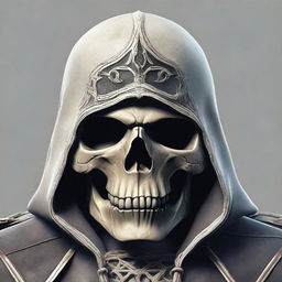 A detailed image of a skull styled in the fashion of Assassin's Creed.