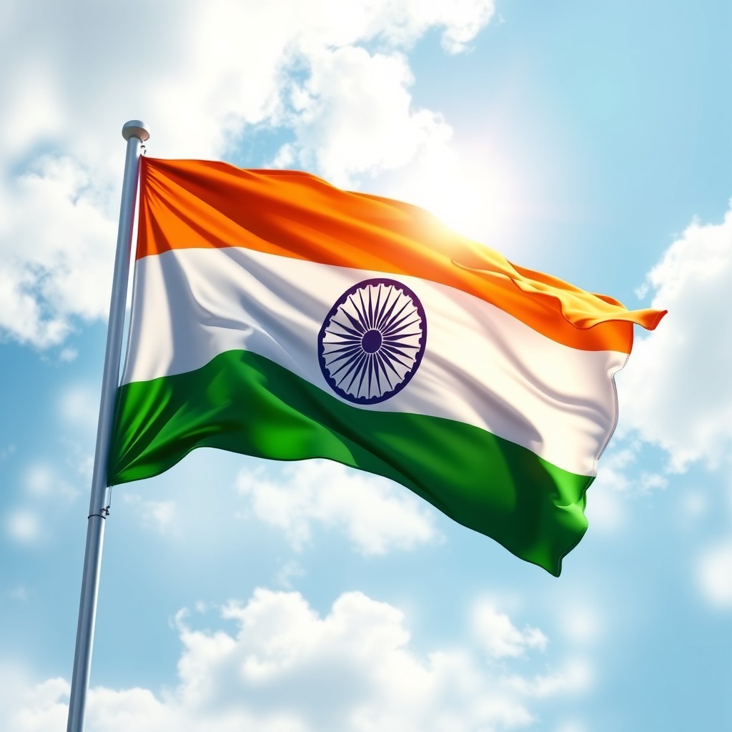 A stunning digital painting of the Indian flag majestically flying in the wind
