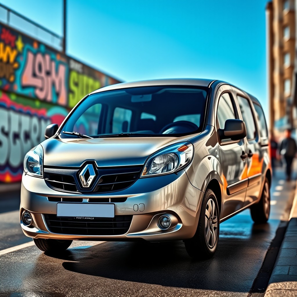 A sleek and modern Renault Kangoo 3 van showcased in a vibrant urban setting