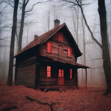 The deserted cabin in the woods was surrounded by eerie silence, except for the blood-red rivulet that streamed through the floorboards.