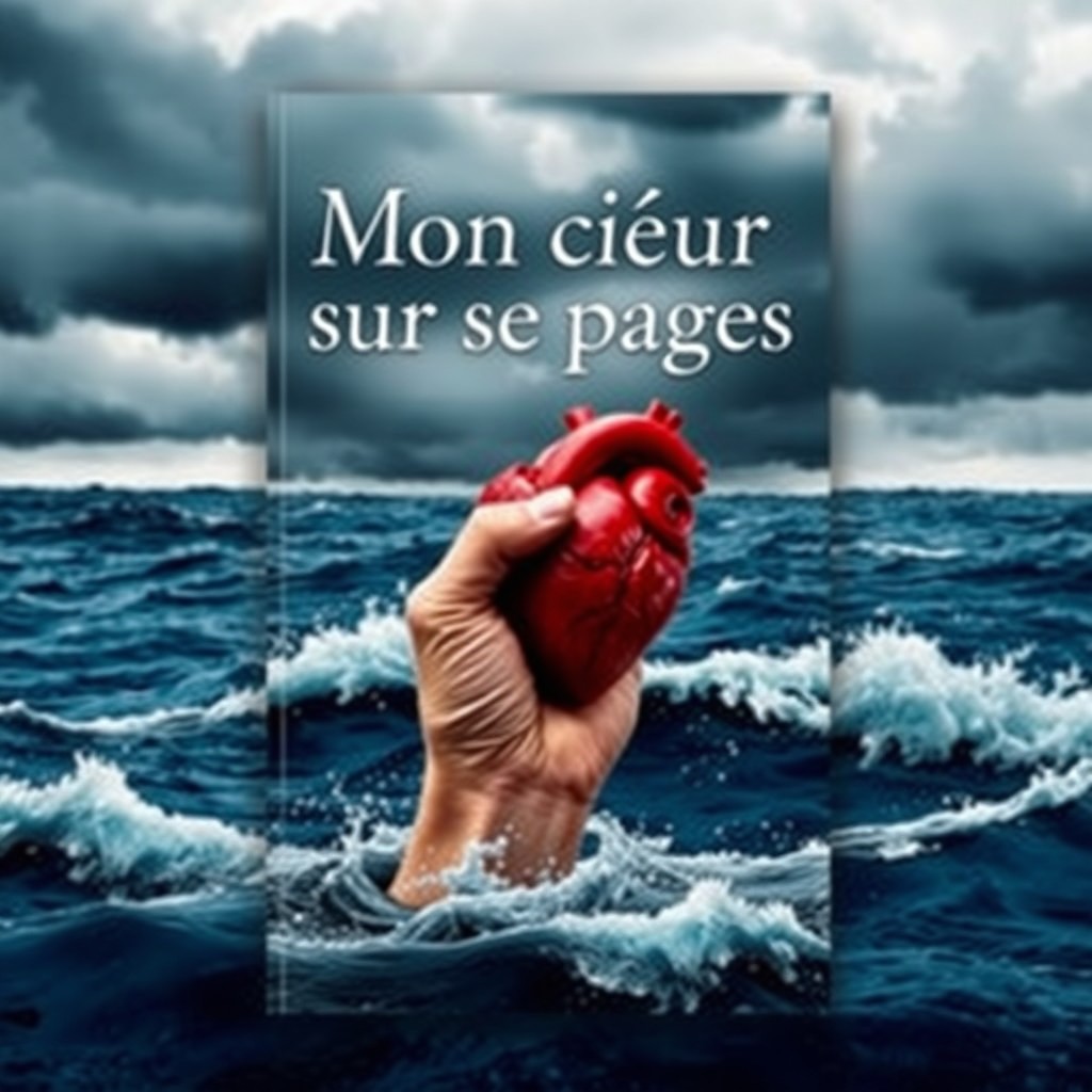 A dramatic book cover featuring a stormy sea in the background, with turbulent waves crashing against each other