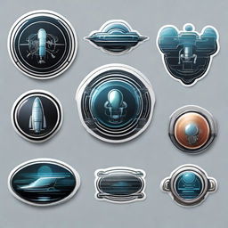 Design a sticker that features a sophisticated blend of futuristic technology elements and classic artifacts.