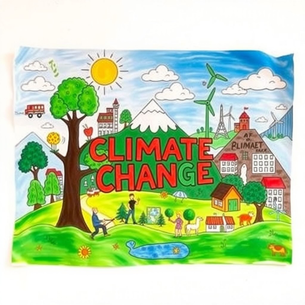 Create a vibrant and meaningful poster on long bond paper showcasing concrete ways to prevent or reduce the effects of climate change