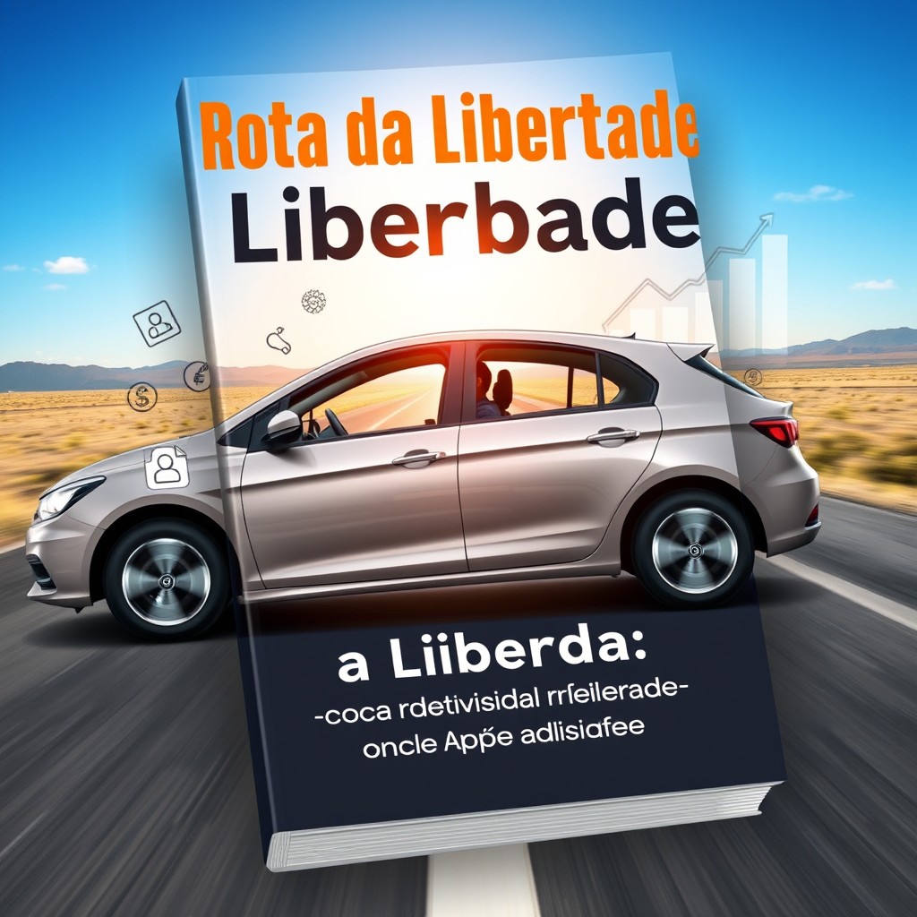 An eye-catching ebook cover titled 'Rota da Liberdade: Guia Financeiro para Motoristas de Aplicativo'