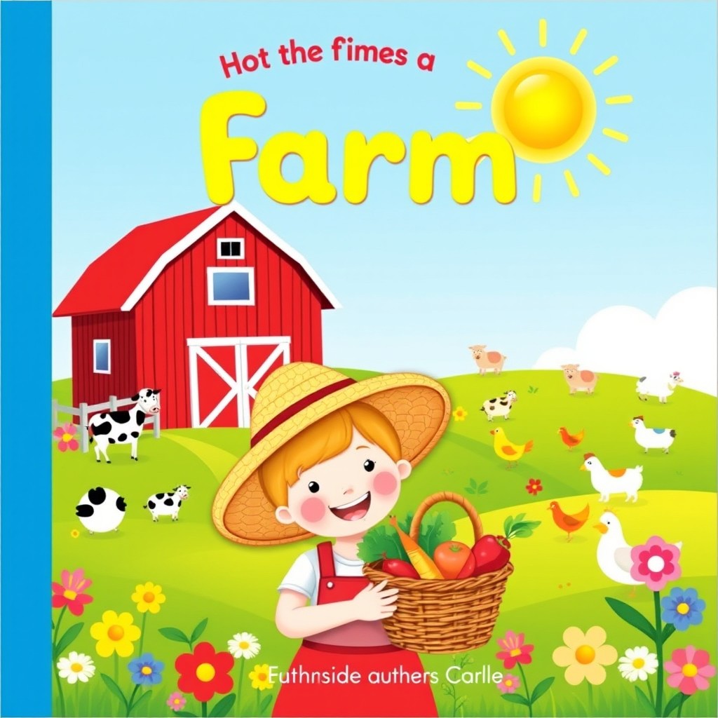 Charming Children's Book Cover: A Cheerful Farm Adventure