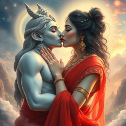 A captivating image of a beautiful Devi with a milk-glow complexion, elegantly dressed in a flowing red saree