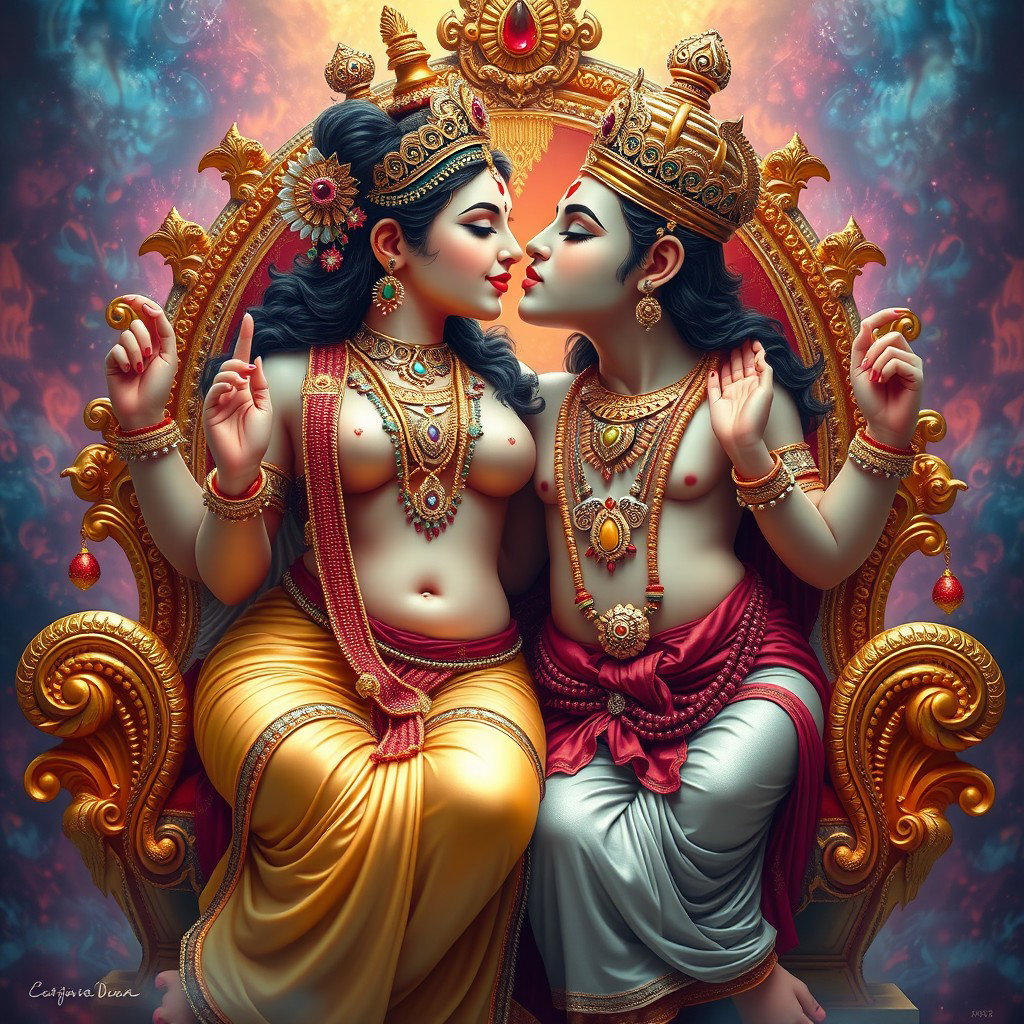 A captivating vision of a beautiful Hindu goddess, adorned with intricate jewelry, including delicate payal on her feet