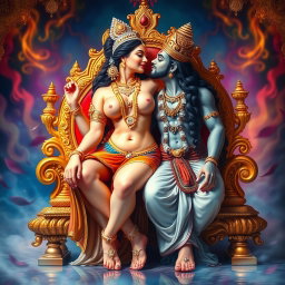 A stunning depiction of a beautiful Devi goddess, adorned with delicate payal on her feet, showcasing her divine elegance