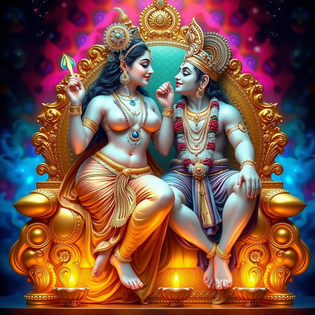 A stunning depiction of a beautiful Devi goddess, adorned with delicate payal on her feet, showcasing her divine elegance