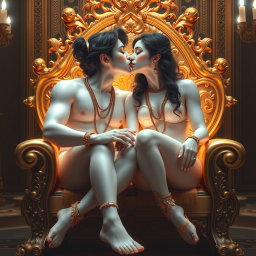 A stunning scene featuring two beautiful figures with glowing milk-like skin, both elegantly adorned with anklets (payal) on their feet