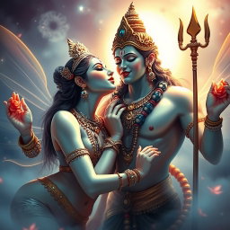 Two beautiful apsaras with divine, glowing skin, exuding an ethereal aura