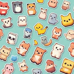 Create adorable stickers featuring pixel art versions of various animals and creatures.