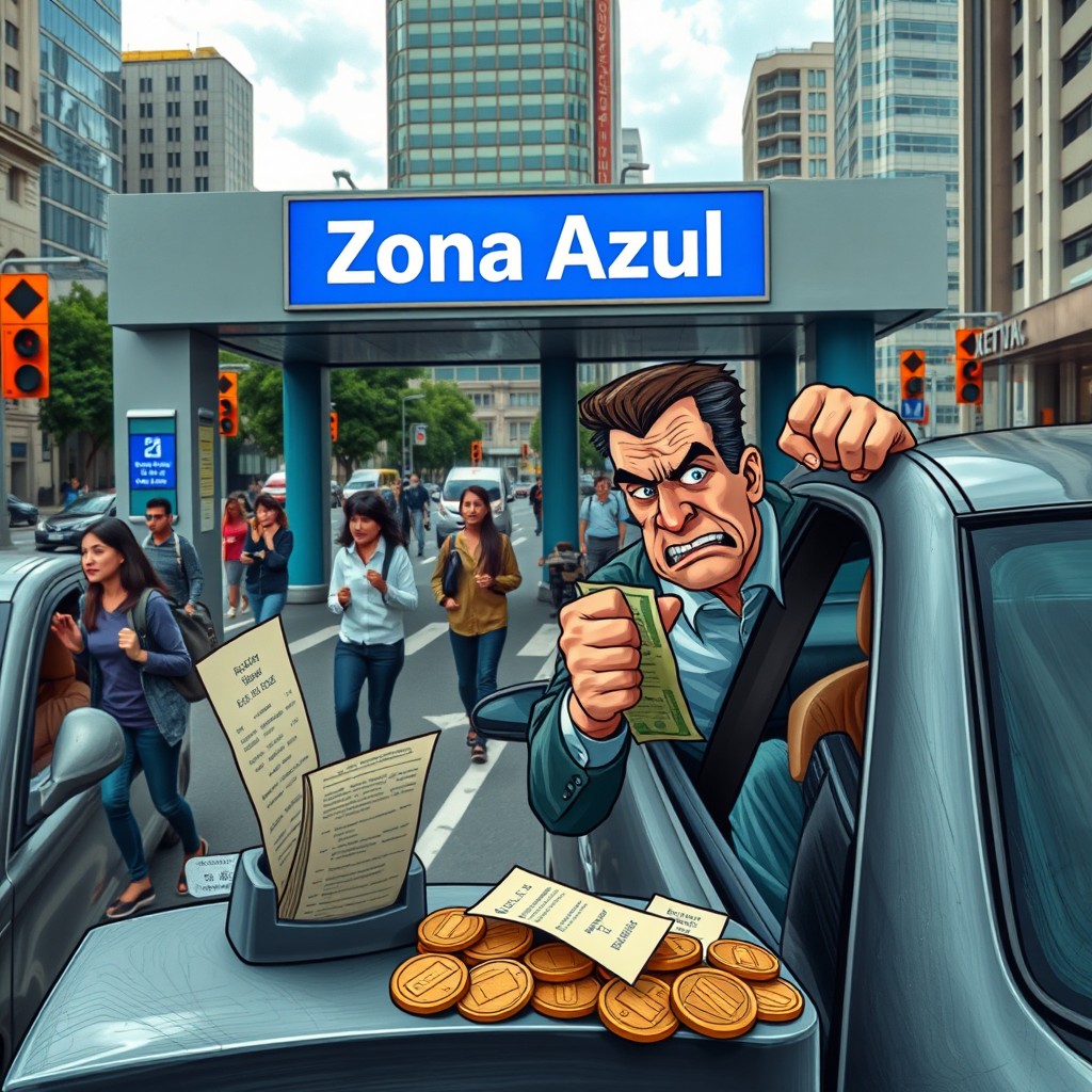 A city street scene showcasing a busy urban area where drivers are interacting with a modern toll booth